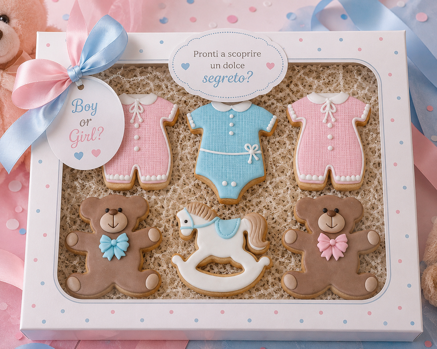 Biscotti Gender Reveal con orsetti Boy or Girl realizzati da Lucia Garro