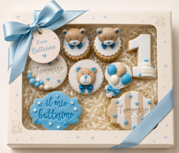 Biscotti con orsetti per Battesimo - biscotti decorati Battesimo