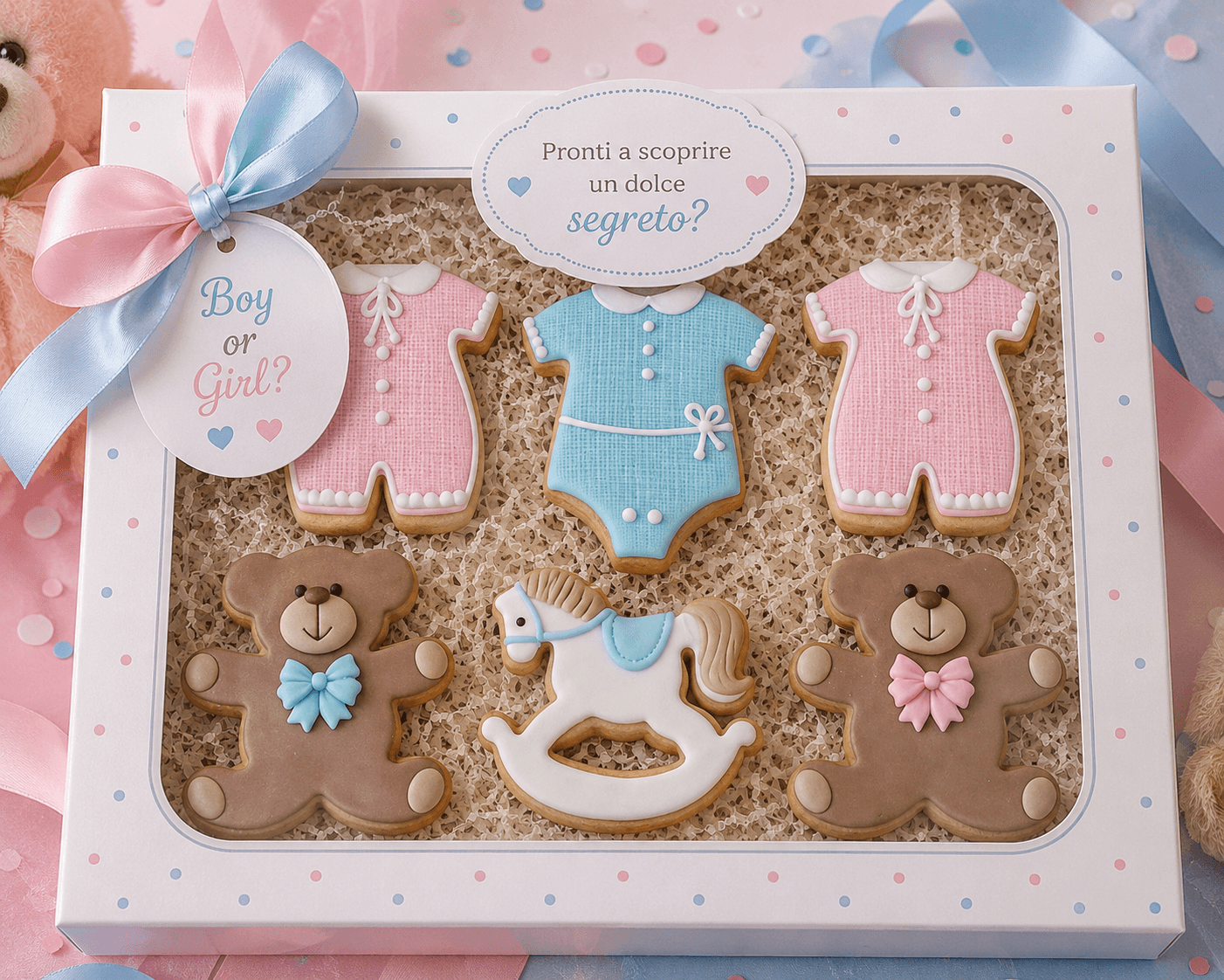 Biscotti Gender Reveal con orsetti Boy or Girl realizzati da Lucia Garro