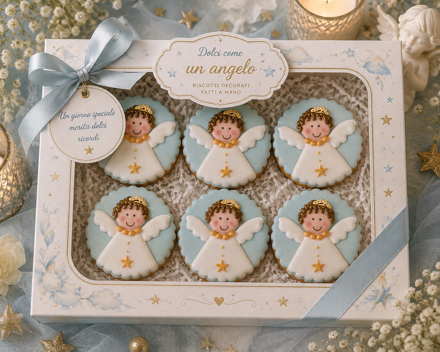 Biscotti per Battesimo a tema Angeli realizzati da Lucia Garro