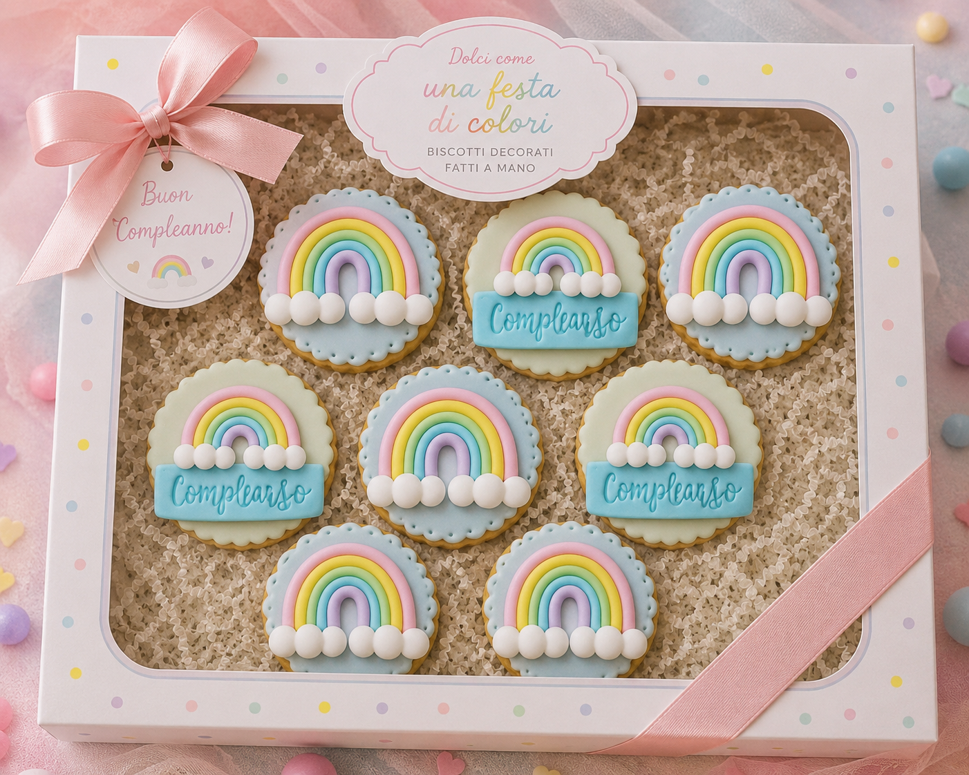Biscotti decorati per Compleanno a tema arcobaleno