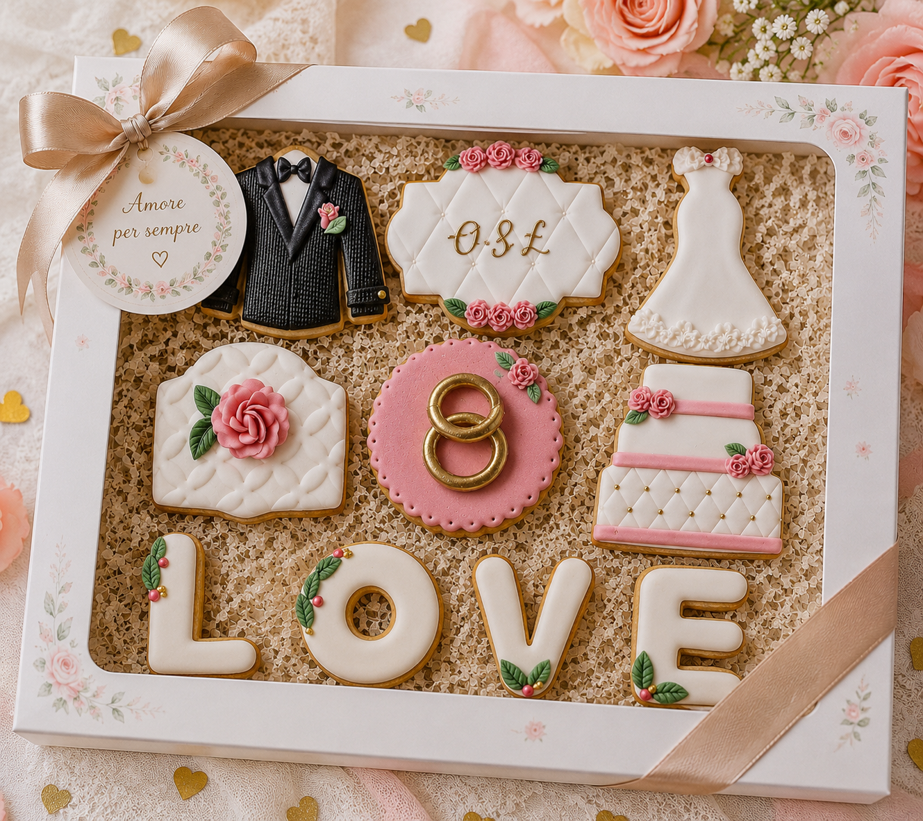 Biscotti per Matrimonio a tema Nuziale realizzati da Lucia Garro