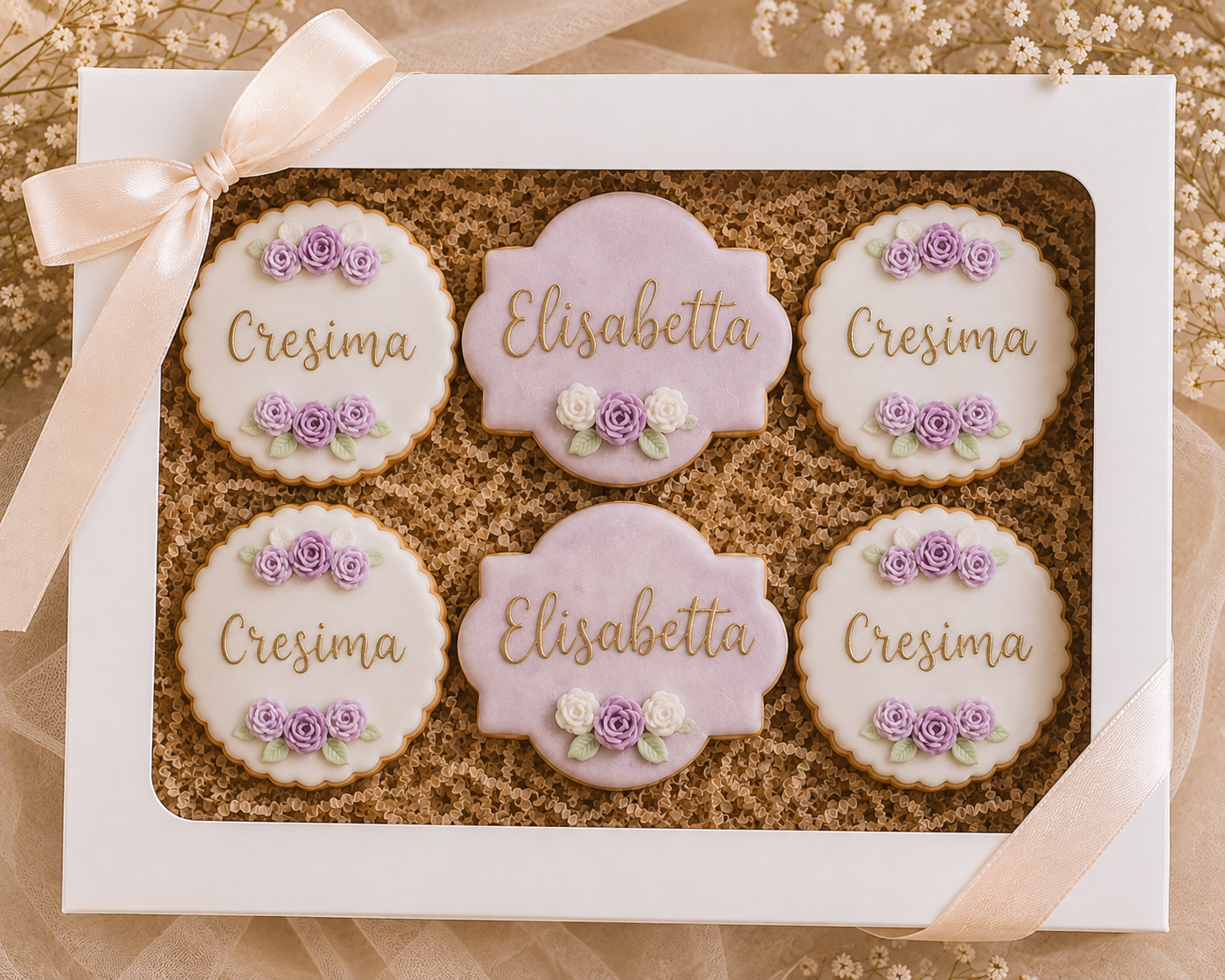 Biscotti per Cresima con fiori realizzati da Lucia Garro
