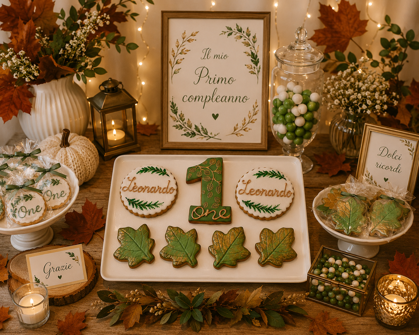 Biscotti primo compleanno Foglie d'Autunno realizzati da Lucia Garro