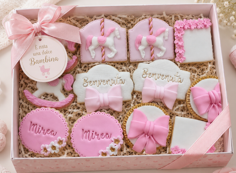 Biscotti decorati per nascita bambina realizzati da Lucia Garro