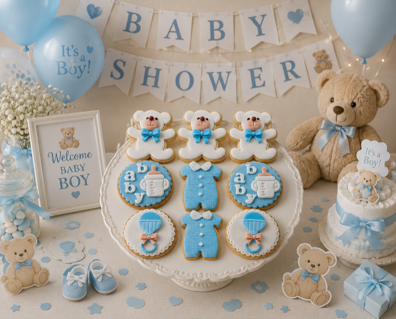 Sweet Table Baby Shower con orsetti azzurri realizzato da Lucia Garro