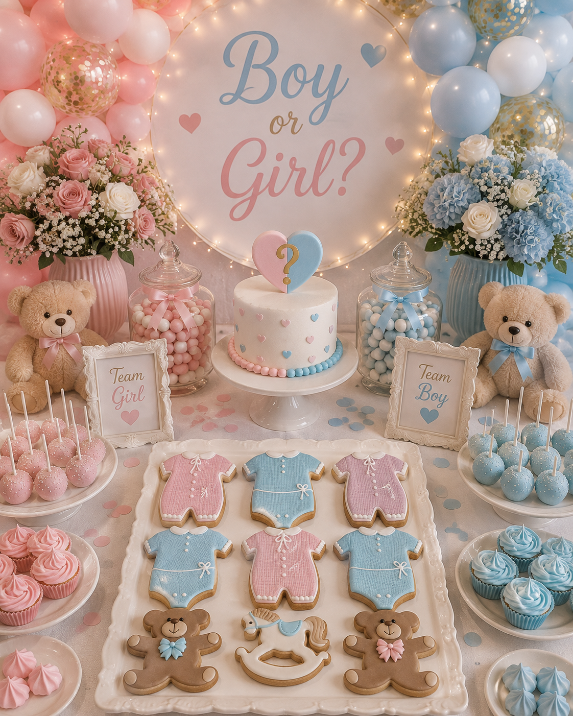 Sweet Table Gender Reveal con orsetti Boy or Girl realizzato da Lucia Garro