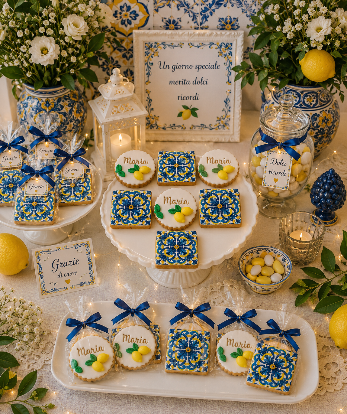 Sweet Table Siciliano con maioliche e limoni realizzato da Lucia Garro