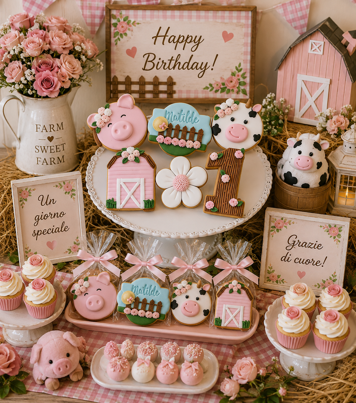Sweet Table Animali della Fattoria realizzato da Lucia Garro