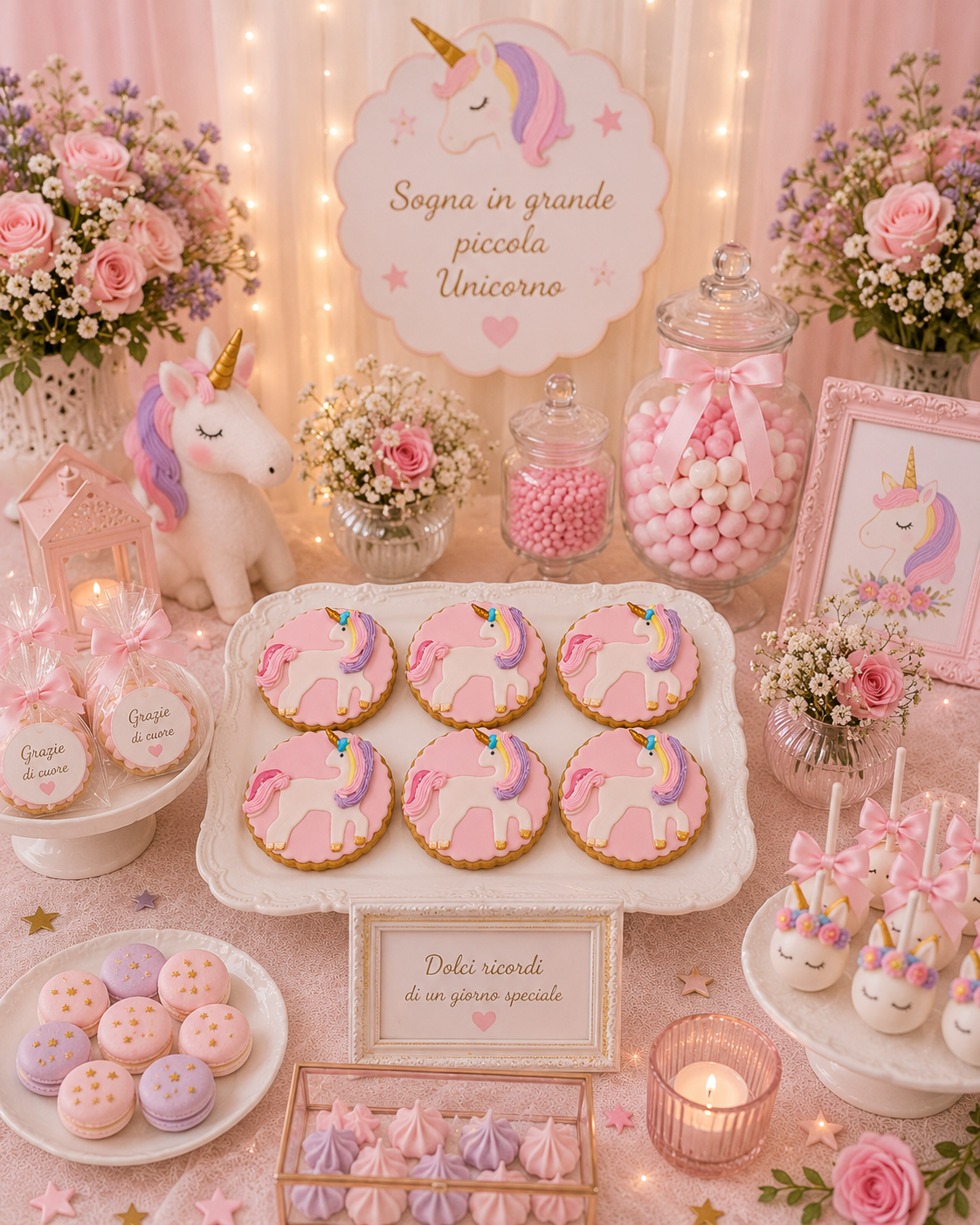 Sweet Table Unicorno Rosa realizzato da Lucia Garro