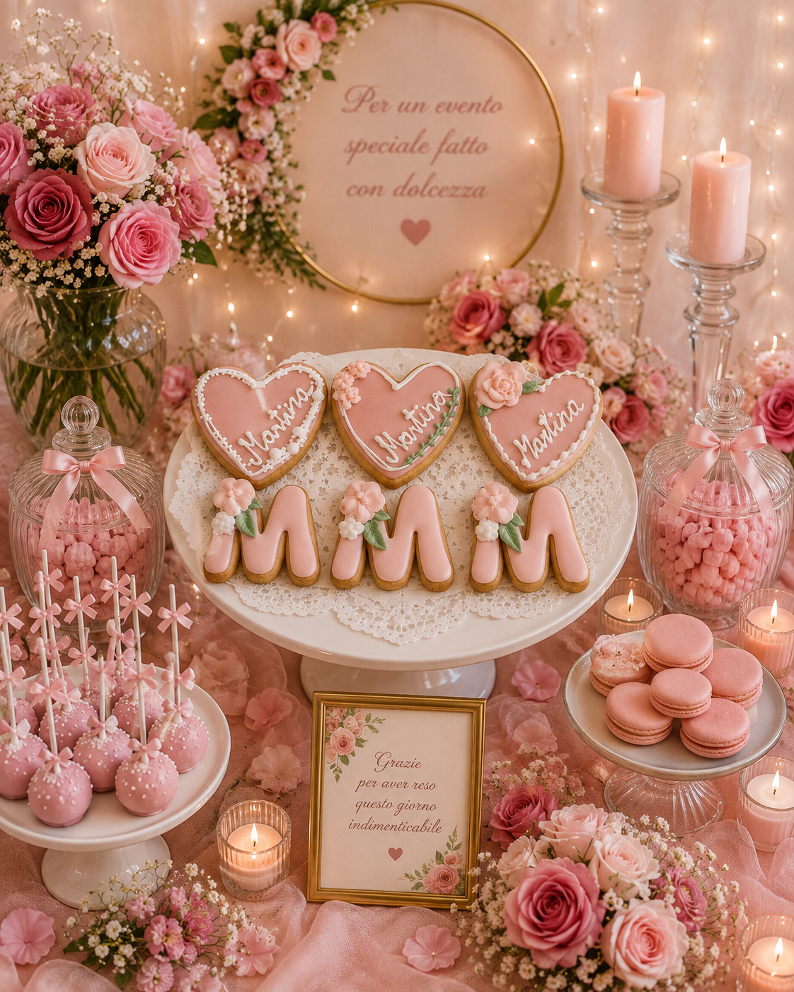 Sweet Table Cuore e Rose Rosa realizzato da Lucia Garro