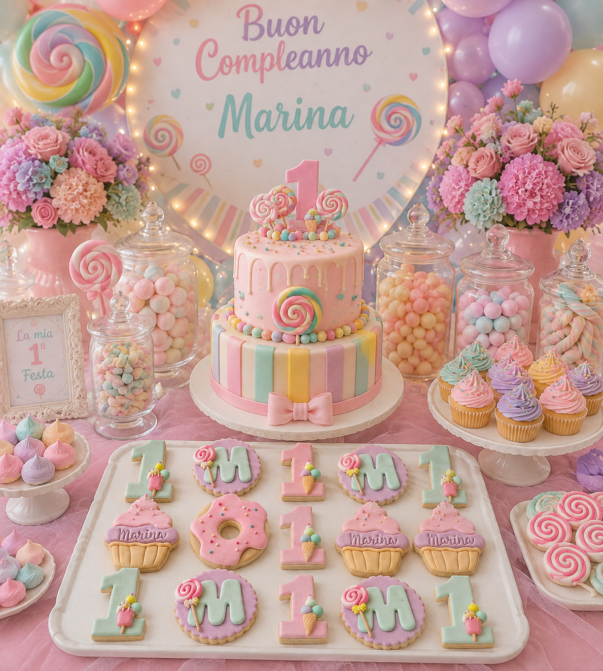 Sweet Table primo compleanno Caramelle realizzato da Lucia Garro