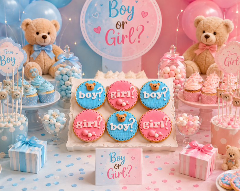 Sweet Table Gender Reveal con orsetti realizzato da Lucia Garro
