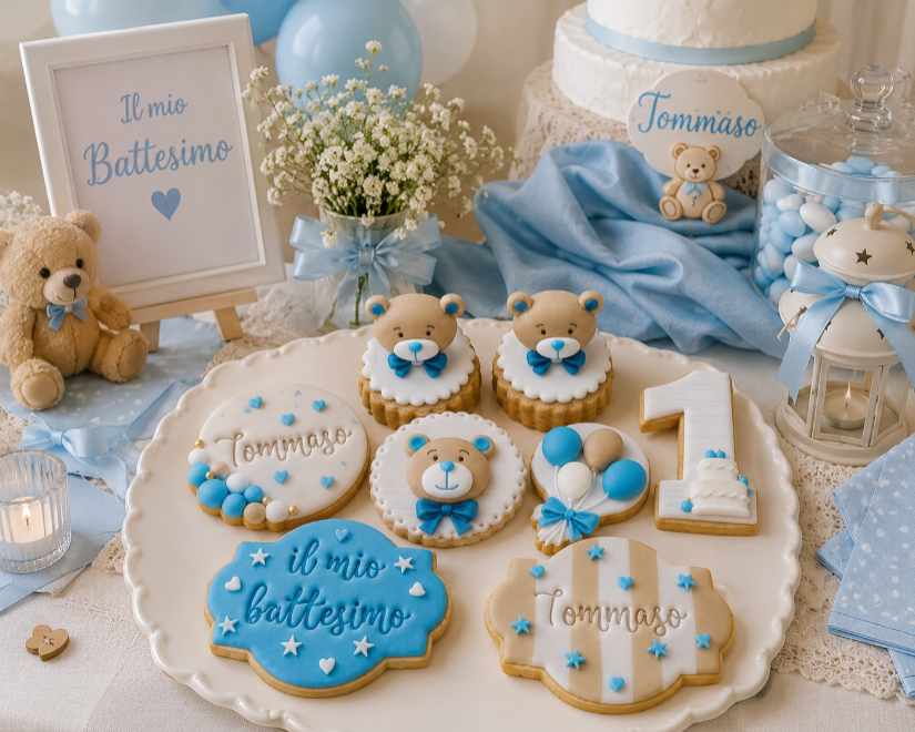 Sweet Table Battesimo con orsetti azzurri realizzato da Lucia Garro