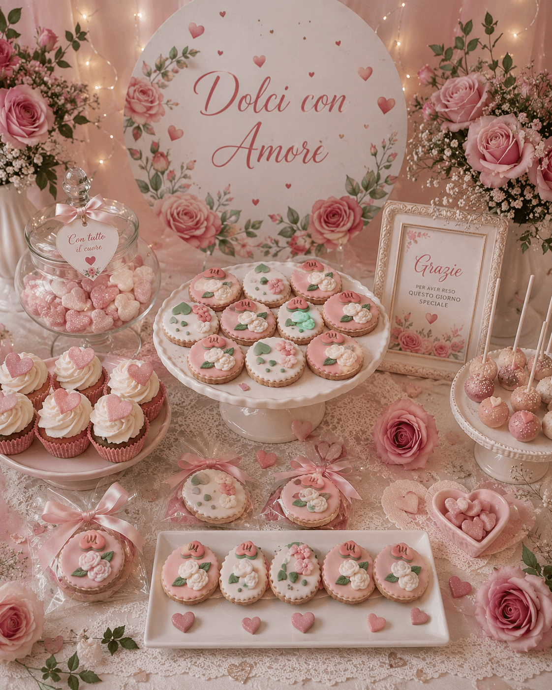 Sweet Table Rose e Cuori realizzato da Lucia Garro
